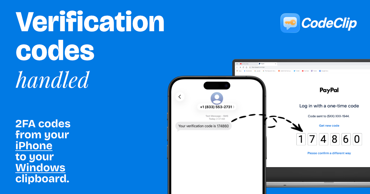 Use Code Clip CodeClip - Instant SMS codes on Windows